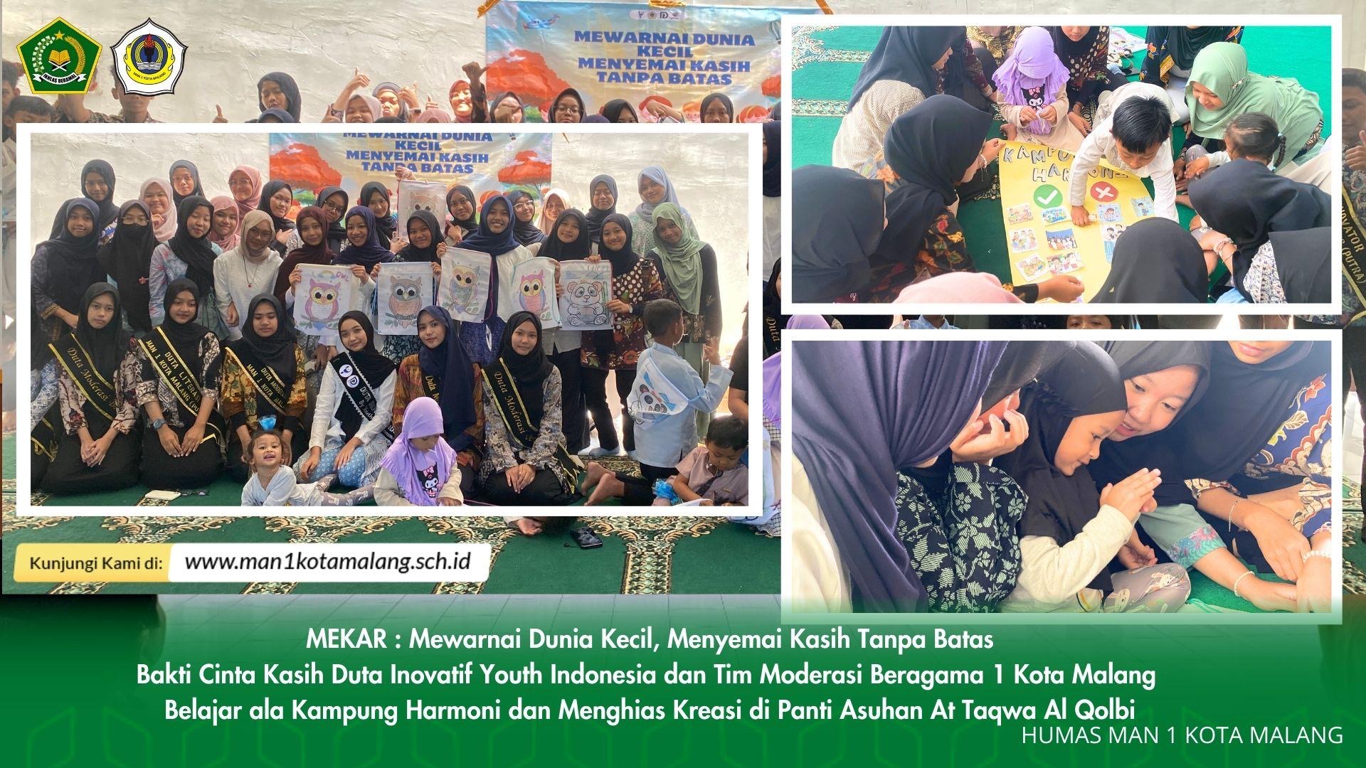 Duta Inovatif Youth Indonesia dan Tim Moderasi Beragama MAN 1 Kota Malang ajak rekan Siswa -Siswi MAN 1 Kota Malang  Tebar Kasih di Panti Asuhan