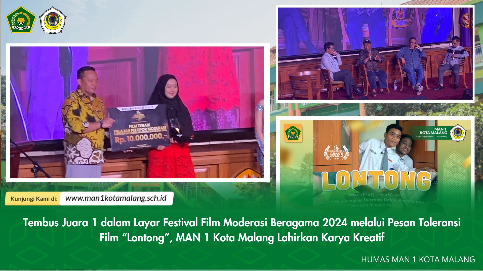 Tembus Juara 1 dalam Layar Festival Film Modrasi Beragama 2024 melalui Pesan Toleransi Film 'Lontong', MAN 1 Kota Malang Lahirkan Karya Kreatif 