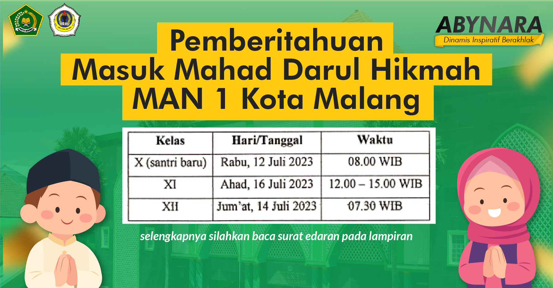 Pemberitahuan Masuk Mahad 